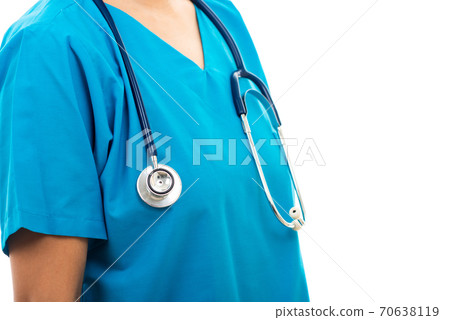 female nurse standing with stethoscope 70638119