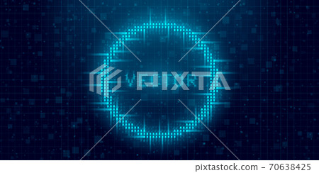 Futuristic cyberpunk glitch circle. Blue glowing digital round shape. 8 bit ring. Background design for promo electronic music events and game titles. Vector Futuristic cyberpunk glitch circle. Blue glowing digital round shape. 8 bit ring. Background design for promo electronic music events and game titles. Vector 70638425