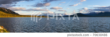 Panoramic View of Scenic Lake surrounded by Mountains 70638486