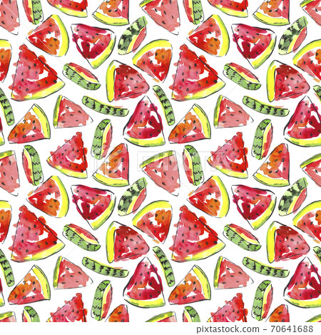 Watermelon pattern, summer mood. Watercolor illustration for kitchen towel design, table cloth, paper napkins, package. Watermelon pattern, summer mood. Watercolor illustration for kitchen towel design, table cloth, paper napkins, package. 70641688
