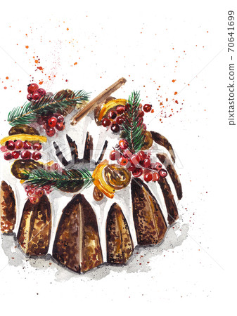 Christmas bakery, cake with cinnamon and berries, oranges. Christmas bakery, cake with cinnamon and berries, oranges. 70641699
