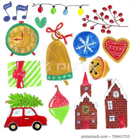 Set of christmas elements, watercolor illustrations, greeting card design. Set of christmas elements, watercolor illustrations, greeting card design. 70641703