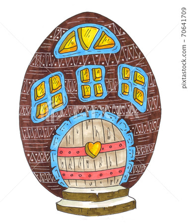 Easter egg house, fairy style. Brown color . Easter greeting card 70641709