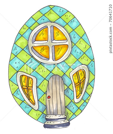 Fairy egg house. Blue green color. Easter greeting card Fairy egg house. Blue green color. Easter greeting card 70641710