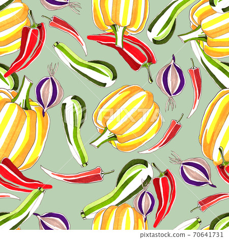 Pattern vegetables, pumpkin, onion, paprika. Markers drawn. Pattern vegetables, pumpkin, onion, paprika. Markers drawn. 70641731