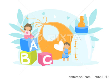 Tiny Toddler Girl and Boy with Big Baby Care... - Stock Illustration  [70641918] - PIXTA