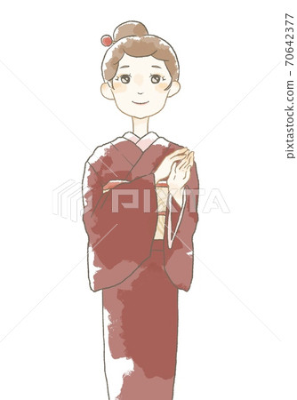 Illustration of a woman wearing a kimono with a gentle touch 70642377