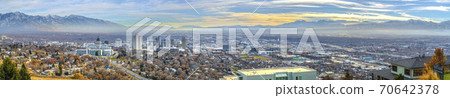 Panoramic view of the bustling downtown in Salt Lake City Utah 70642378