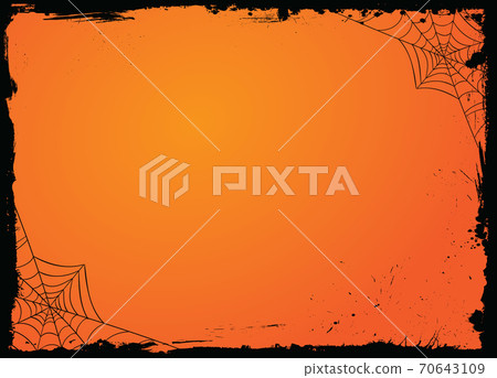 The horizontal blank gradient orange Halloween banner background template with black grunge border and spider web The horizontal blank gradient orange Halloween banner background template with black grunge border and spider web 70643109