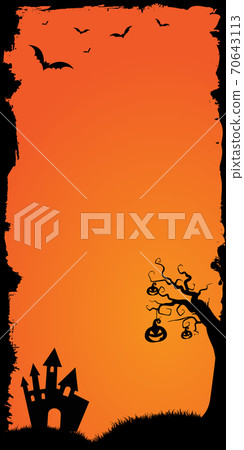 The vector Halloween web banner vertical half page ad size template gradient orange background with bats, pumpkin and castle house The vector Halloween web banner vertical half page ad size template gradient orange background with bats, pumpkin and castle house 70643113