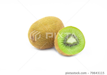 Fresh and juicy whole organic kiwi fruit on white isolated background in close up view macro concept. Kiwi have sweet and sour taste and have high vitamin C and antioxidant. 70643115
