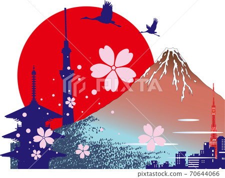 Landmarks such as Mt. Fuji, cherry blossoms, and temples for sightseeing in Japan 70644066