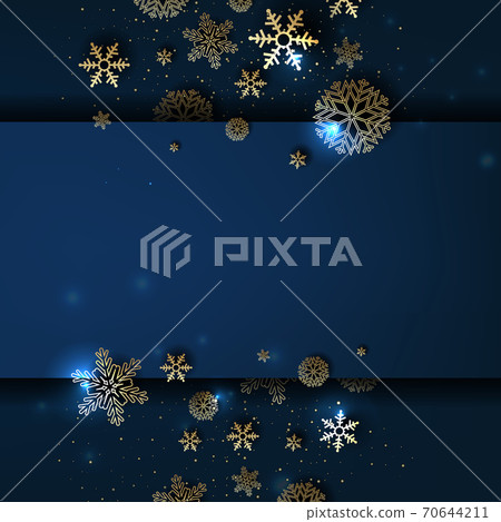 Blue Winter Poster With Golden Snowflakes Blue Winter Poster With Golden Snowflakes 70644211