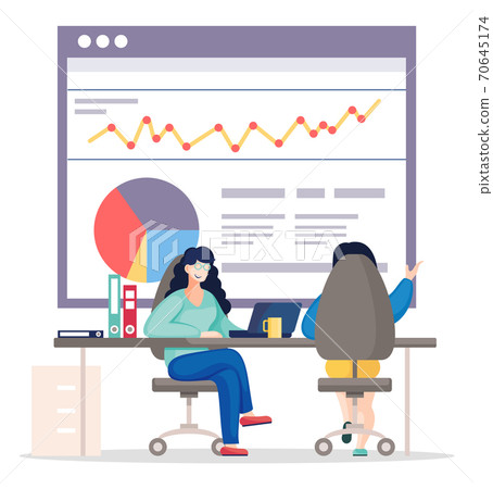 Data analysis of busy people in the office, colleagues communicating during the work 70645174