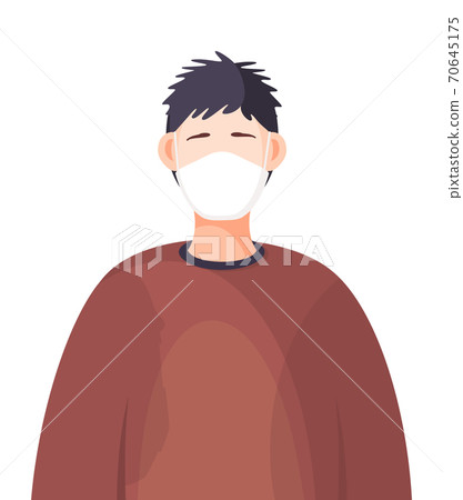 Illustration of man wearing face medical mask standing at white background, viral pandemic 70645175