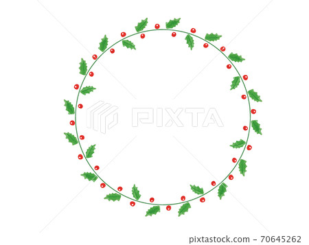 Circular frame of red nuts and holly 70645262