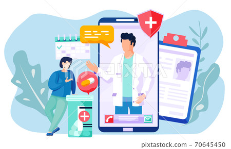 Online consultation with a doctor. The therapist prescribes treatment for a man via the Internet Online consultation with a doctor. The therapist prescribes treatment for a man via the Internet 70645450