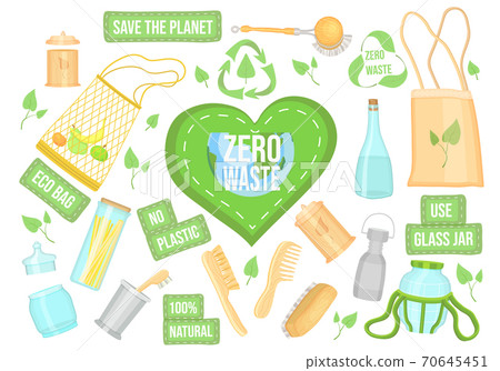Zero waste collection. Eco concept, no trash life. Set of durable and reusable products or things Zero waste collection. Eco concept, no trash life. Set of durable and reusable products or things 70645451