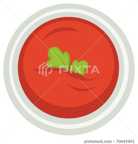 Tomato soup with parsley leaf as decoration on top Tomato soup with parsley leaf as decoration on top 70645901