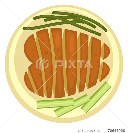 Grilled meat steak served with celery veggie stick 70645968