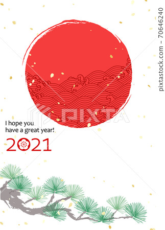 Japanese style New Year background New Year's card first sunrise and pine 70646240