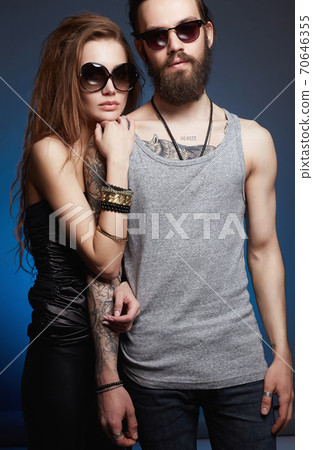 fashionable beautiful lovely couple in sunglasses 70646355