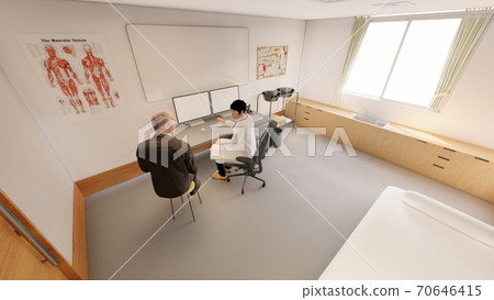 Hospital examination room with people, elderly men, male doctors, no nurses, illustration 20 70646415