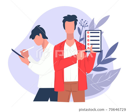 Businessman showing checklist, male with tasks or plan Businessman showing checklist, male with tasks or plan 70646729