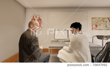 Hospital examination room with people, elderly men, male doctors, nurses, illustration 7 Hospital examination room with people, elderly men, male doctors, nurses, illustration 7 70647092