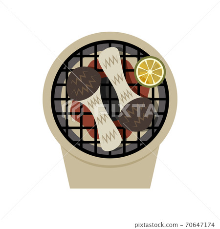 Illustration of baking matsutake mushrooms on a shichirin 70647174