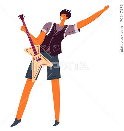 Musician playing electric guitar, professional performer live music 70647176