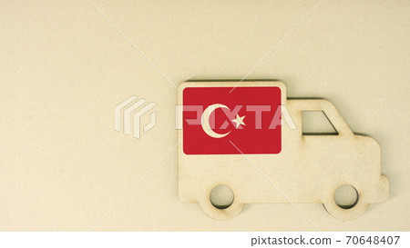 Flag of Turkey on the recycled cardboad truck icon, national sustainable logistics concept 70648407