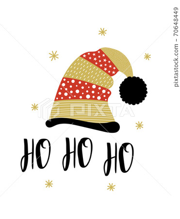 greeting card of santa hat with ho ho ho text 70648449