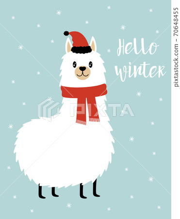 christmas card with cute llama, vector illustration 70648455
