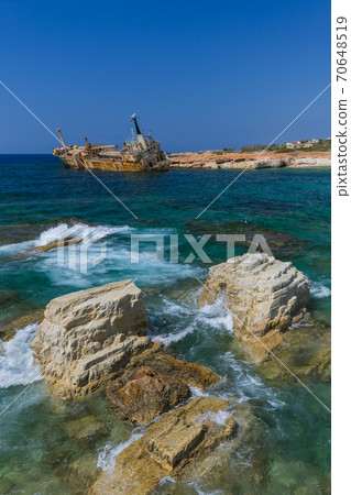 Old ship wreck near coast - Paphos Cyprus Old ship wreck near coast - Paphos Cyprus 70648519