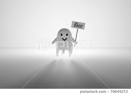 Funny friendly ghost flying on isolated white background, 3d render of halloween cute character. Funny friendly ghost flying on isolated white background, 3d render of halloween cute character. 70649253