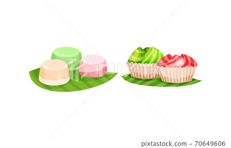Arabic Sweets Served on Green Leaf Vector Set Arabic Sweets Served on Green Leaf Vector Set 70649606