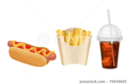 Fast Food with Hot Dog and French Fries Vector Set Fast Food with Hot Dog and French Fries Vector Set 70649685