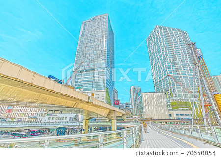 [動漫風格]澀谷站西口步行橋的東京風光城市風光 70650053