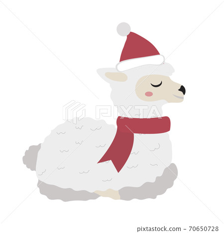 Cute llama christmas icon flat, cartoon style. Vector illustration 70650728