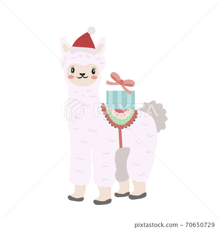 Cute llama christmas icon flat, cartoon style. Vector illustration 70650729