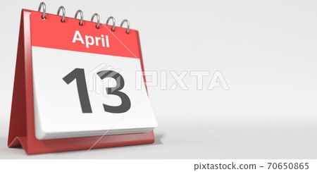 April 13 date written in German on the flip calendar page. 3d rendering 70650865