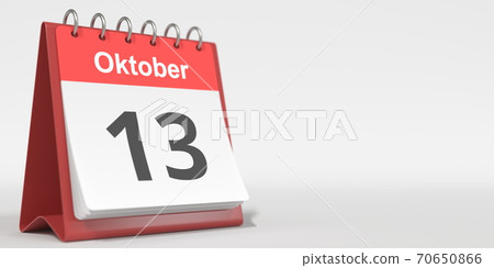 October 13 date written in German on the flip calendar page. 3d rendering 70650866