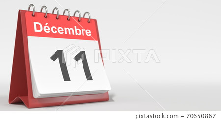 December 11 date written in French on the flip calendar page, 3d rendering 70650867