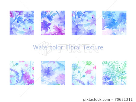 Fantastic watercolor floral material set icon bluish purple 70651311