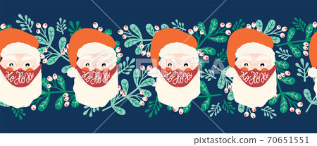Christmas border Coronavirus seamless. Santa Claus wearing a protective face mask against Covid 70651551