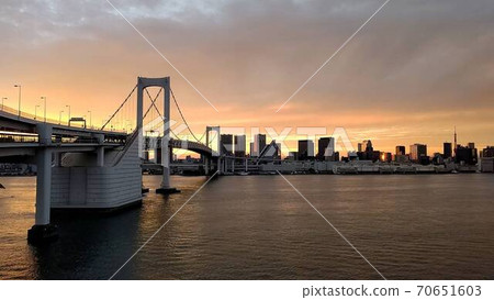 Tokyo at dusk as seen from Rainbow Bridge (Location: Tokyo, taken with a mobile phone) Tokyo at dusk as seen from Rainbow Bridge (Location: Tokyo, taken with a mobile phone) 70651603