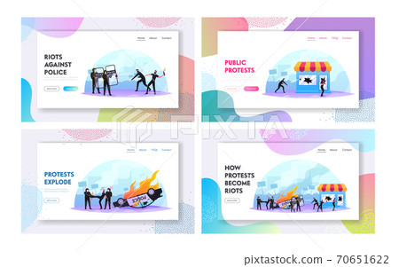 Violence Riots, Looting Landing Page Template Set. Aggressive Anarchists Breaking Store Showcase, Fight with Police Violence Riots, Looting Landing Page Template Set. Aggressive Anarchists Breaking Store Showcase, Fight with Police 70651622