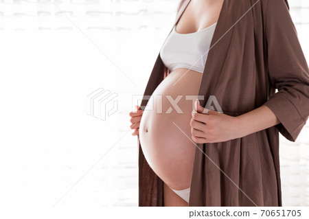 Pretty young pregnant woman standing by the window in home 70651705