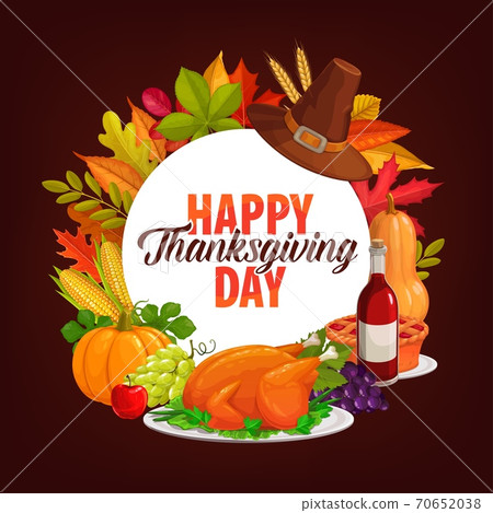 Happy Thanksgiving day dinner vector round frame Happy Thanksgiving day dinner vector round frame 70652038